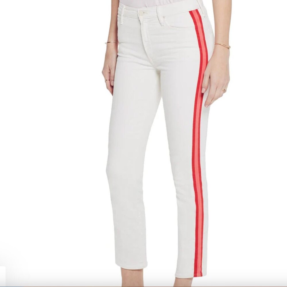 MOTHER The Dazzler Crop whipping the cream pink racer stripe jeans 25